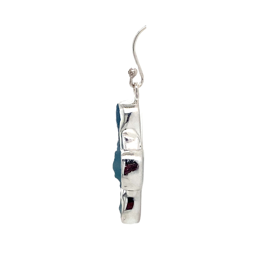 Aqua Cross Earrings in Silver