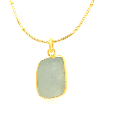 Aquamarine and Gold Pendant and Dotty Gold Chain