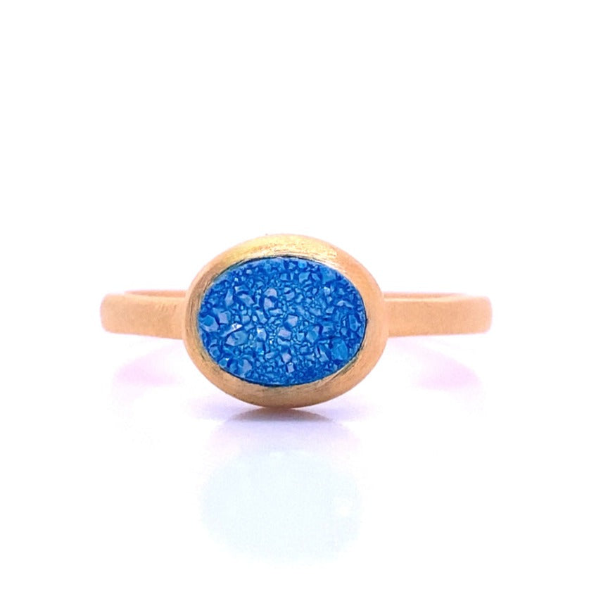 Balls of Fire Stacking Ring in Blue Druzy