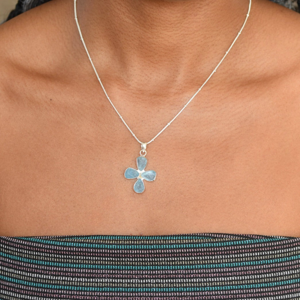 Aqua Cross Pendant in Silver
