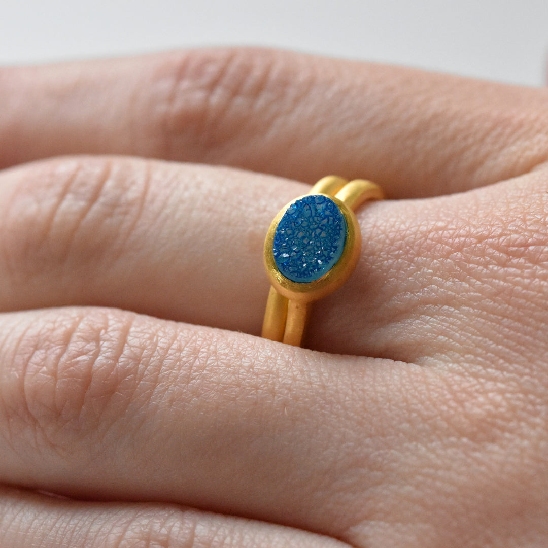 Balls of Fire Stacking Ring in Blue Druzy